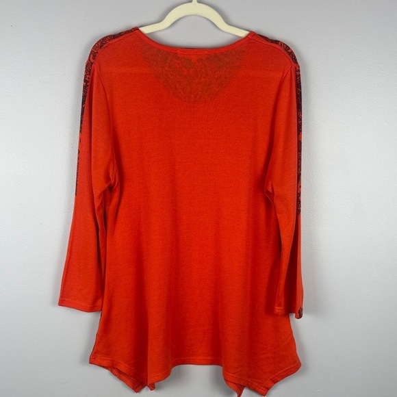 Domani Casual Stylish Cotton Blend Orange & Black Mandala Inspired Boho Top L - Picture 9 of 11